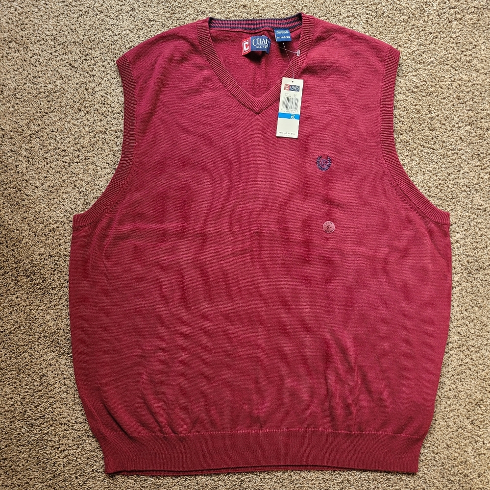 NWT Chaps Mens Vest XL Red Blue Cotton Preppy Collegiate School Uniform 63100RR